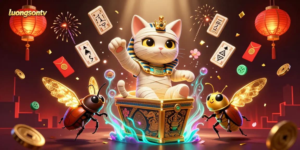 Experience luongsontv with vibrant Egyptian mummy cat casino scene and gambling elements.