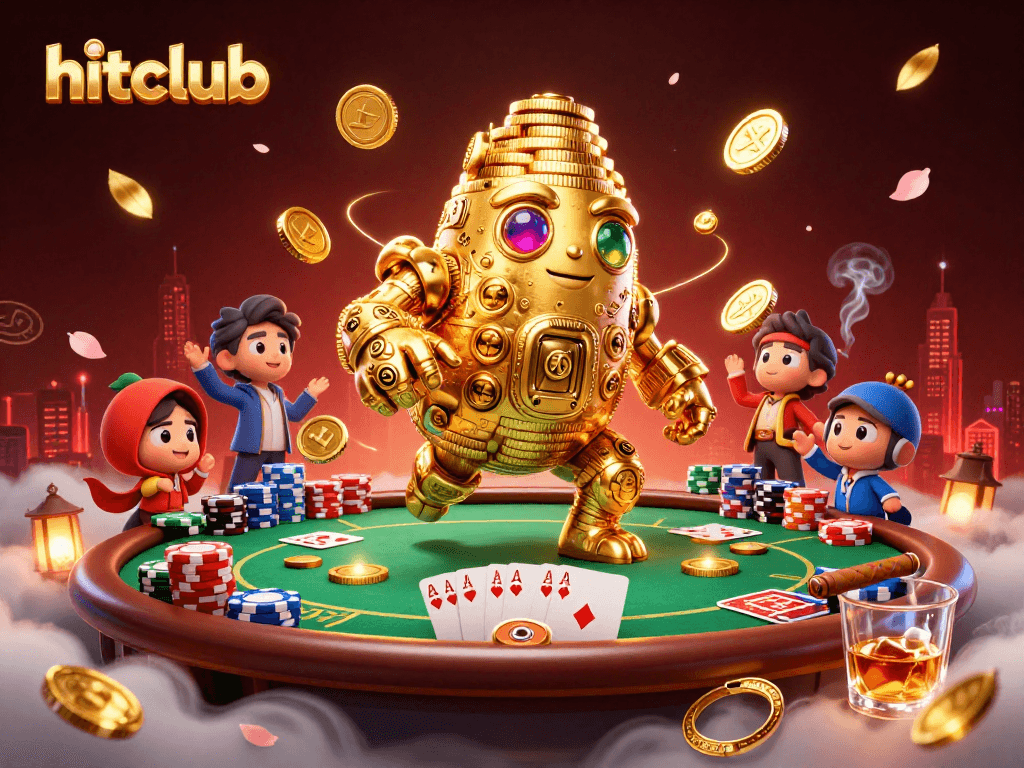 Hitclub unleashes the thrill of poker with vibrant visuals and a golden golem in action.