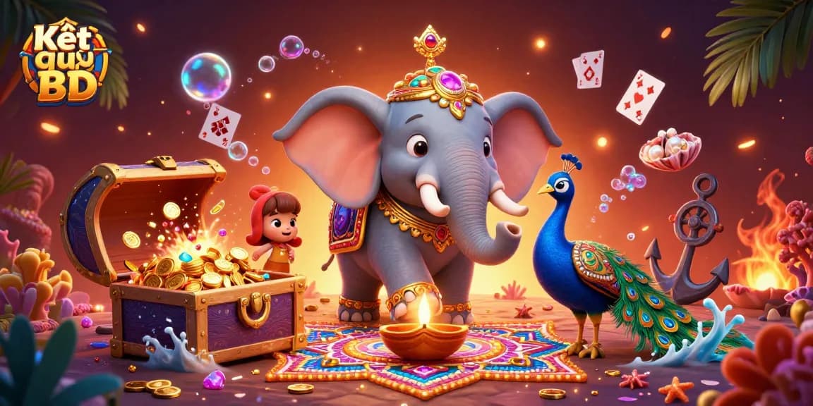 Experience Kết quả BĐ with exciting visuals of a 3D elephant amidst vibrant gambling elements.