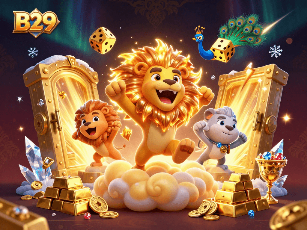 B29 offers thrilling casino experiences with vibrant graphics and epic wins in this 3D illustration.