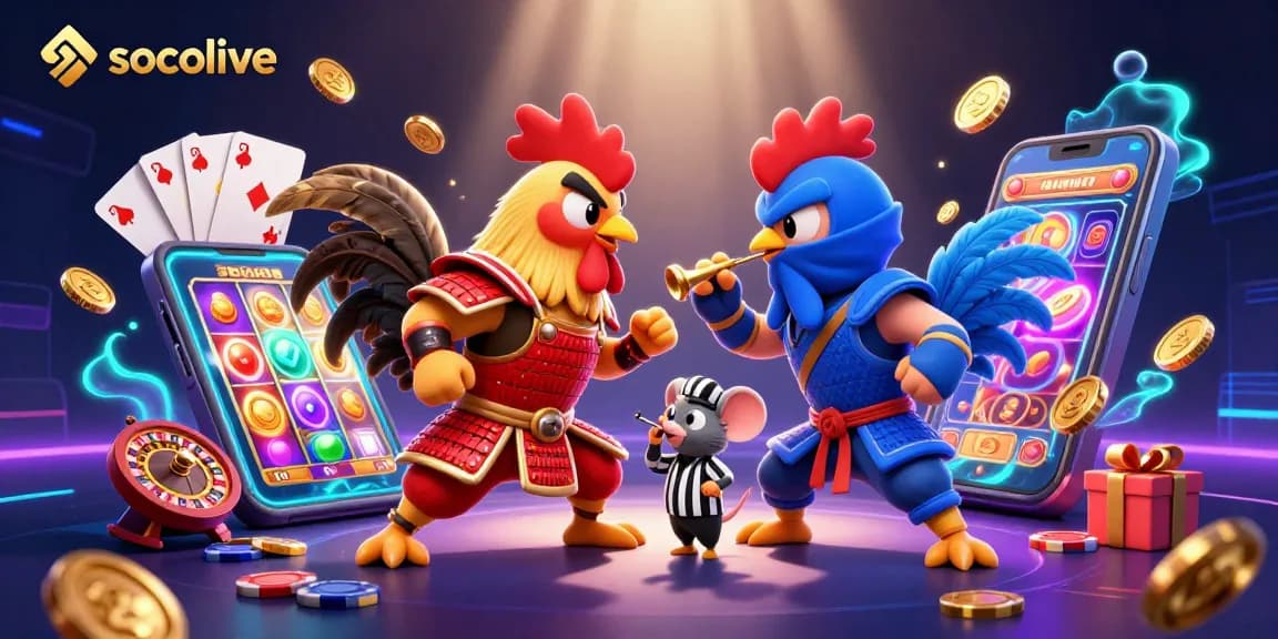 Socolive showcases a thrilling showdown of twin roosters in armor amidst dynamic gambling elements