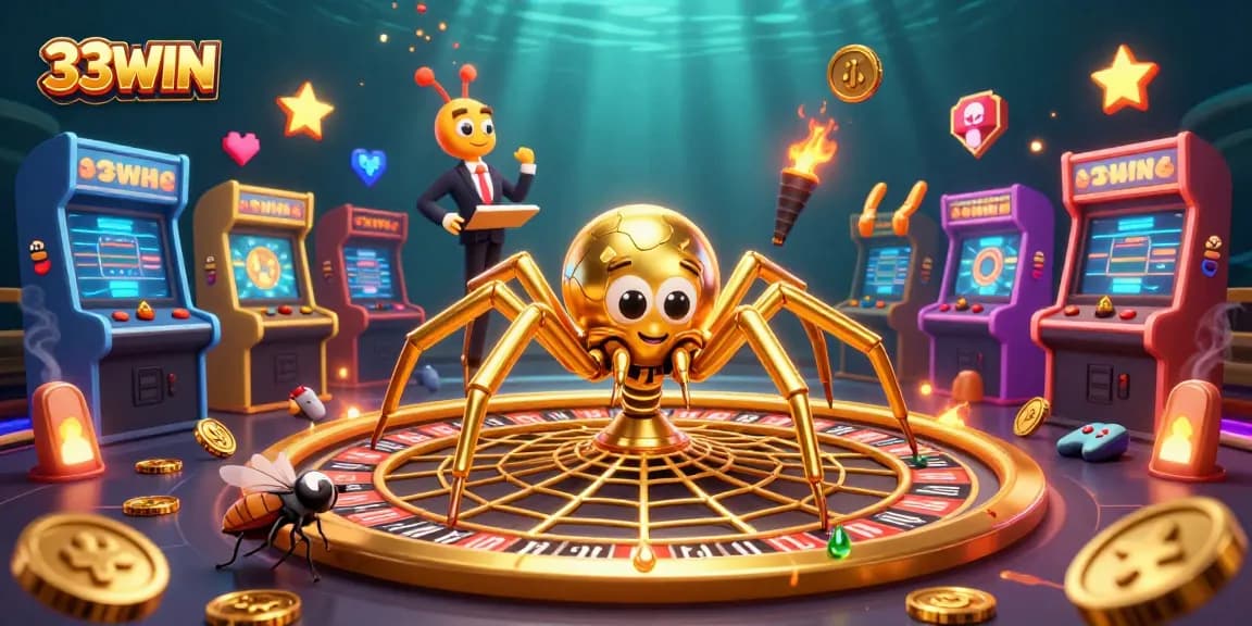 Experience the thrill of 33WIN with animated scenes featuring a roulette wheel, vibrant game elements, and betting excitement.