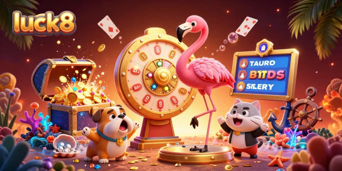 Engage with luck8's thrilling gaming experience featuring vibrant characters and dynamic casino elements.