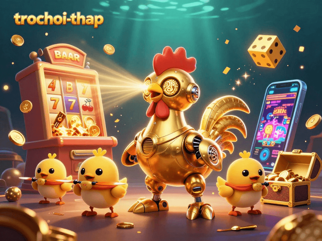 Engage with trochoi-thap as the golden rooster robot leads a thrilling casino adventure.