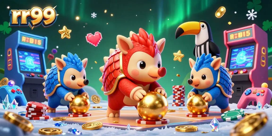 Compete in rr99 by rolling pangolins among stacks of poker chips in a vibrant casino setting.