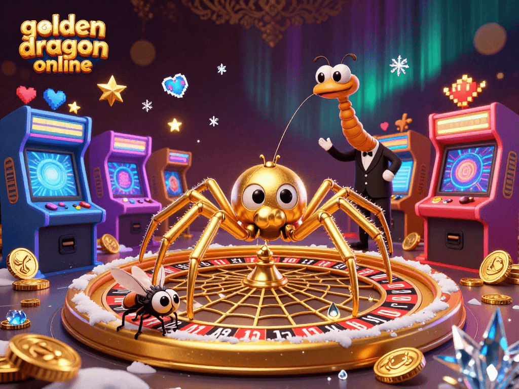 Engage with the golden dragon online scene featuring a spinning roulette wheel and unique slot elements.