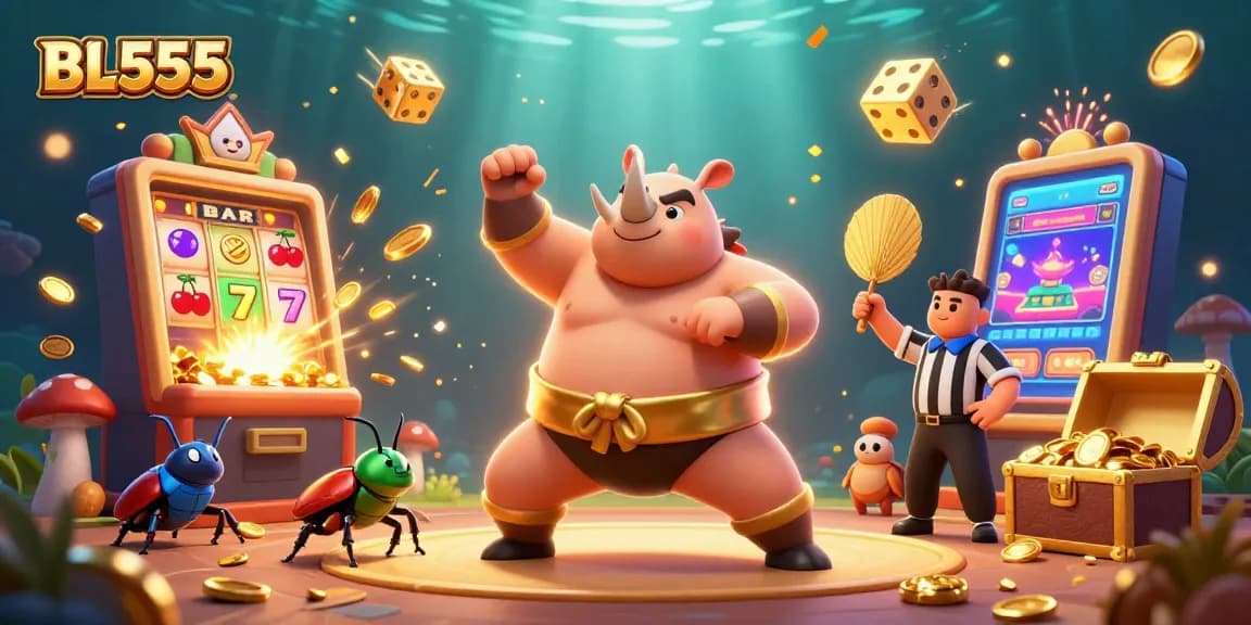 Experience a thrilling BL555 casino adventure with a golden beetle champion and jackpot moments.