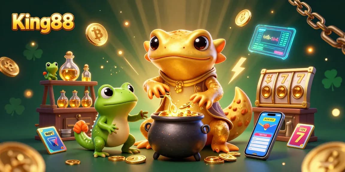 Engage in thrilling wins at King88 with 3D cartoon characters and a lively casino atmosphere.