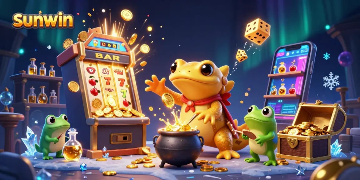 Experience the magic of sunwin with a golden salamander alchemist and vibrant casino elements.