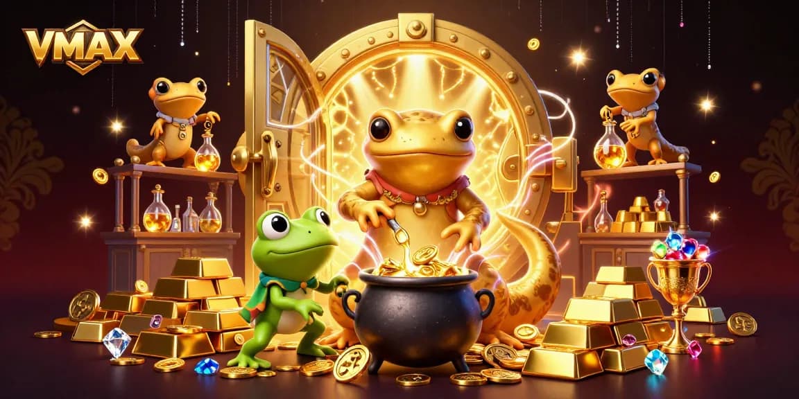 Experience VMAX as the alchemist turns base metals into gold coins amidst a lavish casino.
