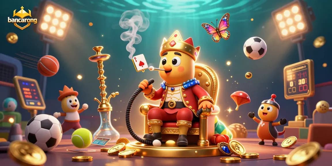 Bancarong showcases a vibrant scene of gambling energy with a caterpillar master and dynamic sports elements.