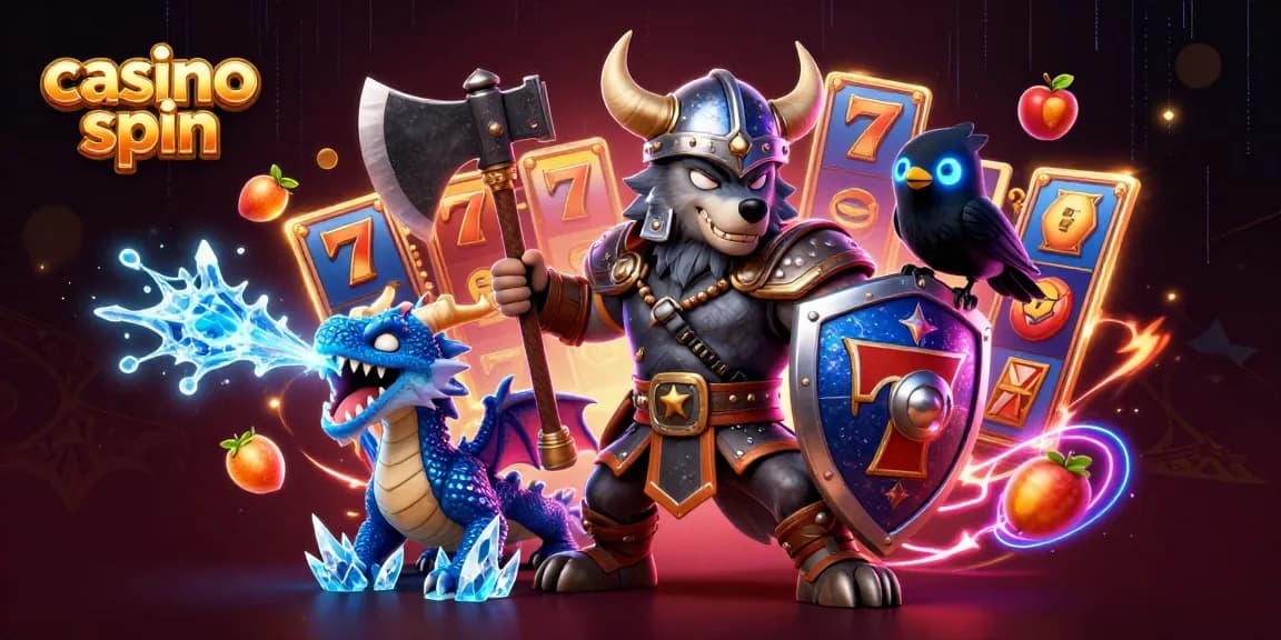 Experience casino spin excitement with a Viking warrior, dragon, and raven in action.