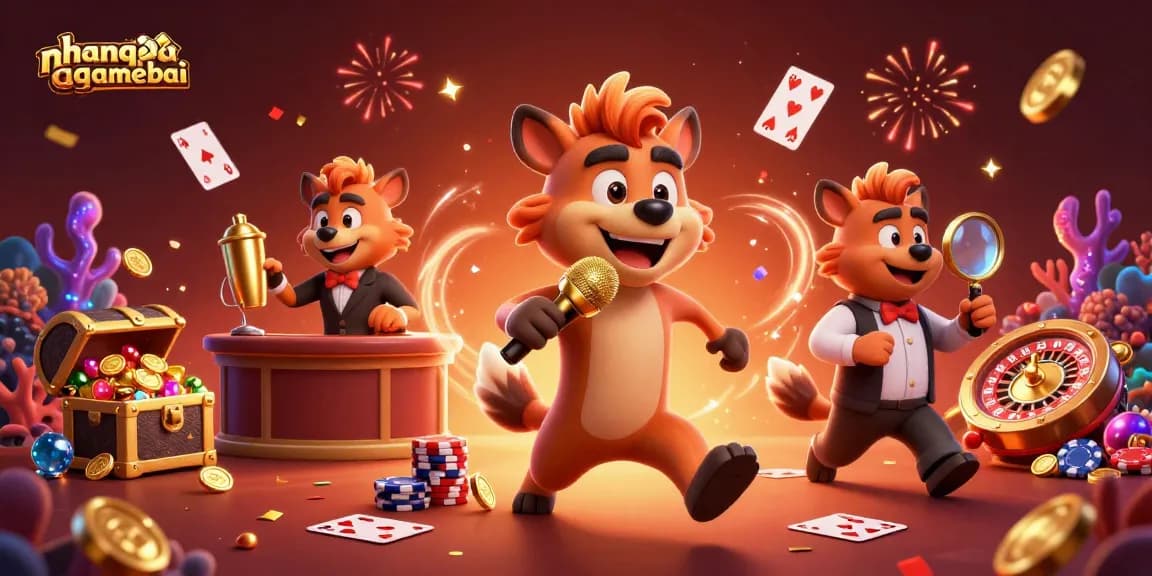 nhanquagamebai hyenas run a comedy casino club, featuring vibrant elements and characters.
