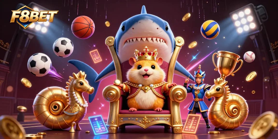 F8BET captivates players with a vibrant 3D illustration showcasing dynamic sports and gaming elements, enhancing the online casino experience.
