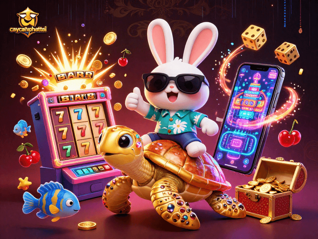Spin and win with caycanhphattai, featuring a vibrant lucky rabbit scene with jackpot thrills.