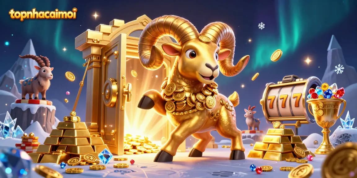 Experience topnhacaimoi by winning with a vibrant 3D casino scene loaded with gems and slot reels.