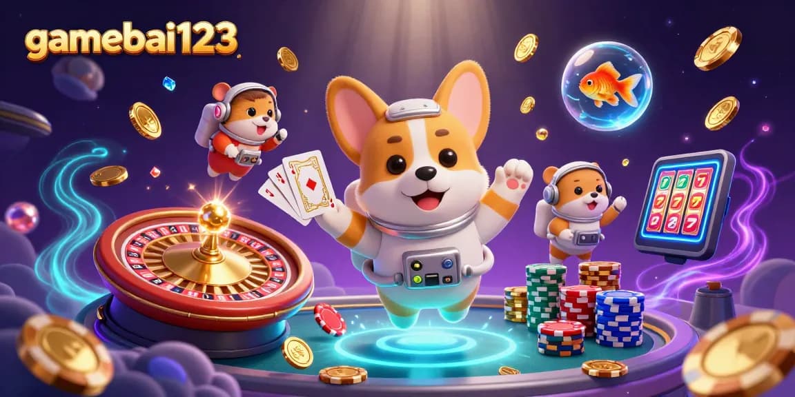 Experience thrilling gameplay at gamebai123 with a vibrant 3D space casino scene featuring engaging characters and dynamic elements.