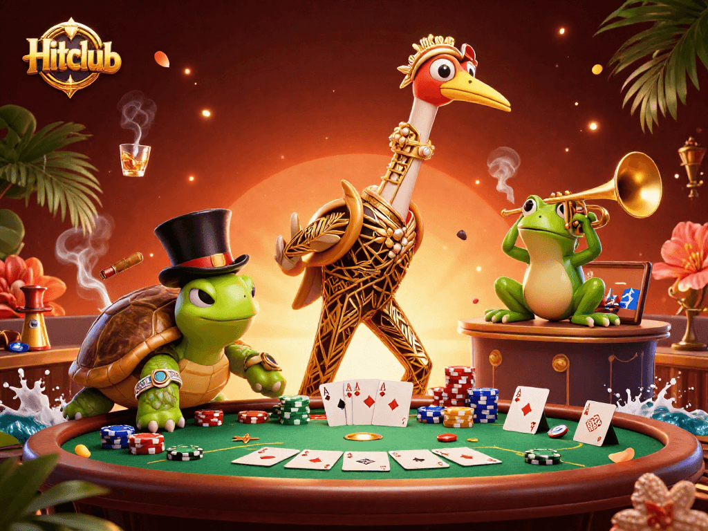 Hitclub showcases a vibrant speakeasy scene with dynamic casino elements and animated characters.