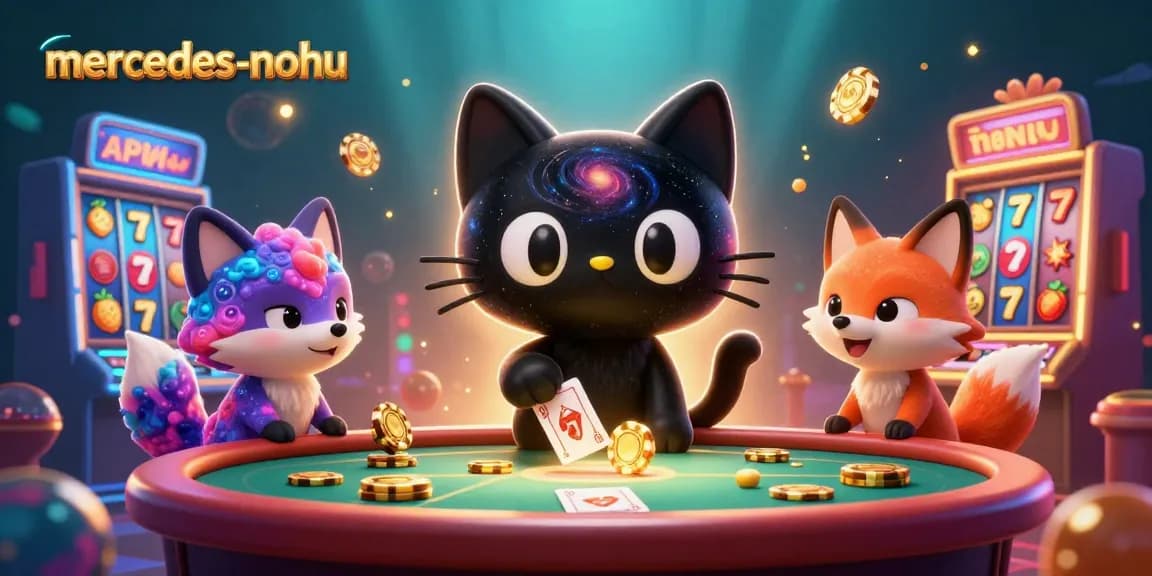 Immerse yourself in the cosmic casino fun with mercedes-nohu, featuring a black hole cat pulling in golden chips.