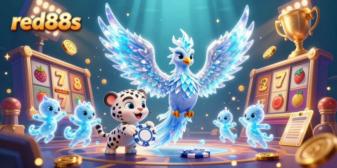 Experience thrilling gameplay with red88s at a vibrant online casino, featuring an ice phoenix and delightful game elements.