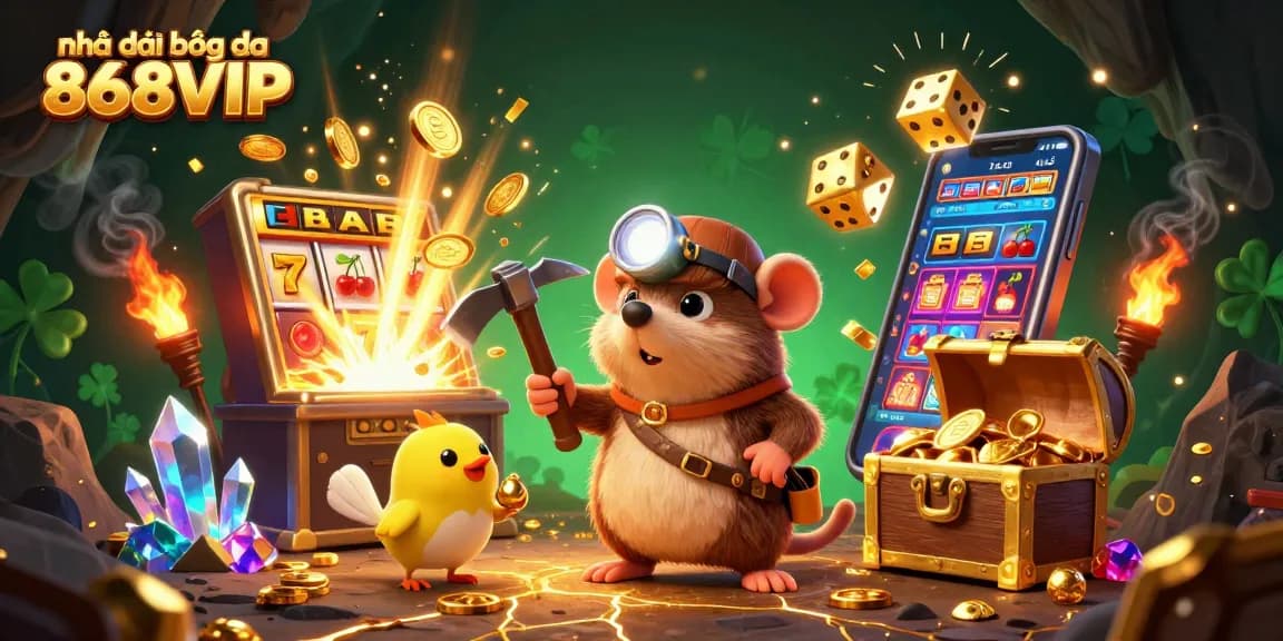 Experience the thrill at nhà cái bóng đá 868VIP with a vibrant 3D cartoon illustration showcasing an exciting treasure-themed casino.