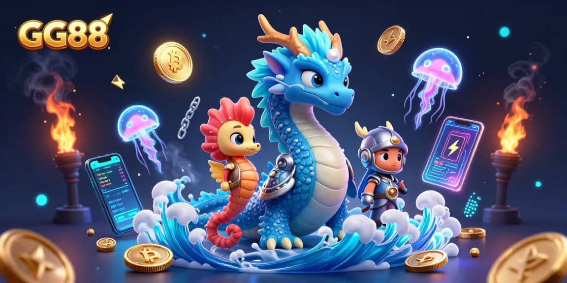 GG88 captivates gamers with vibrant 3D illustration, showcasing a mystical dragon amidst crypto elements.