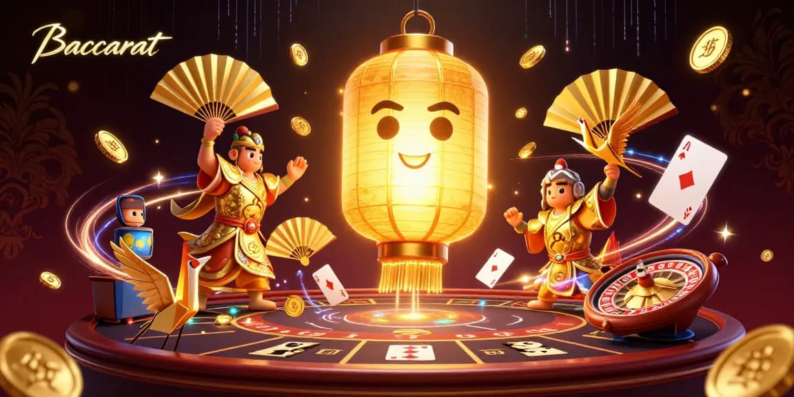 Baccarat game illustration with vibrant characters and casino elements creating an engaging experience.
