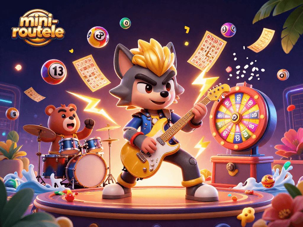 Experience the exciting mini-roulette gameplay with dynamic action and colorful elements in this vibrant illustration.