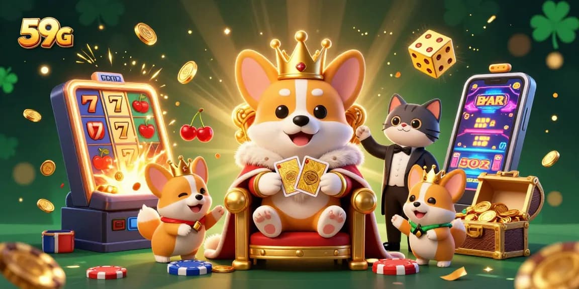 Experience winning thrills with 59G at a lively casino scene featuring charming characters and vibrant game elements