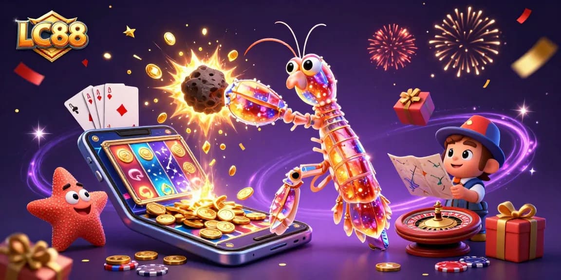 Engage in captivating gaming experiences at LC88 with vibrant slot machines and colorful vibrant illustrations.