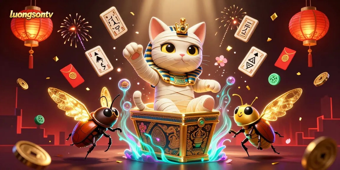 Experience luongsontv with vibrant Egyptian mummy cat casino scene and gambling elements.