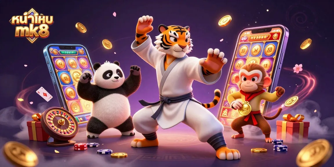 Engage with หน้าแรก mk8 in a vibrant casino scene featuring an exciting slot game and playful characters.