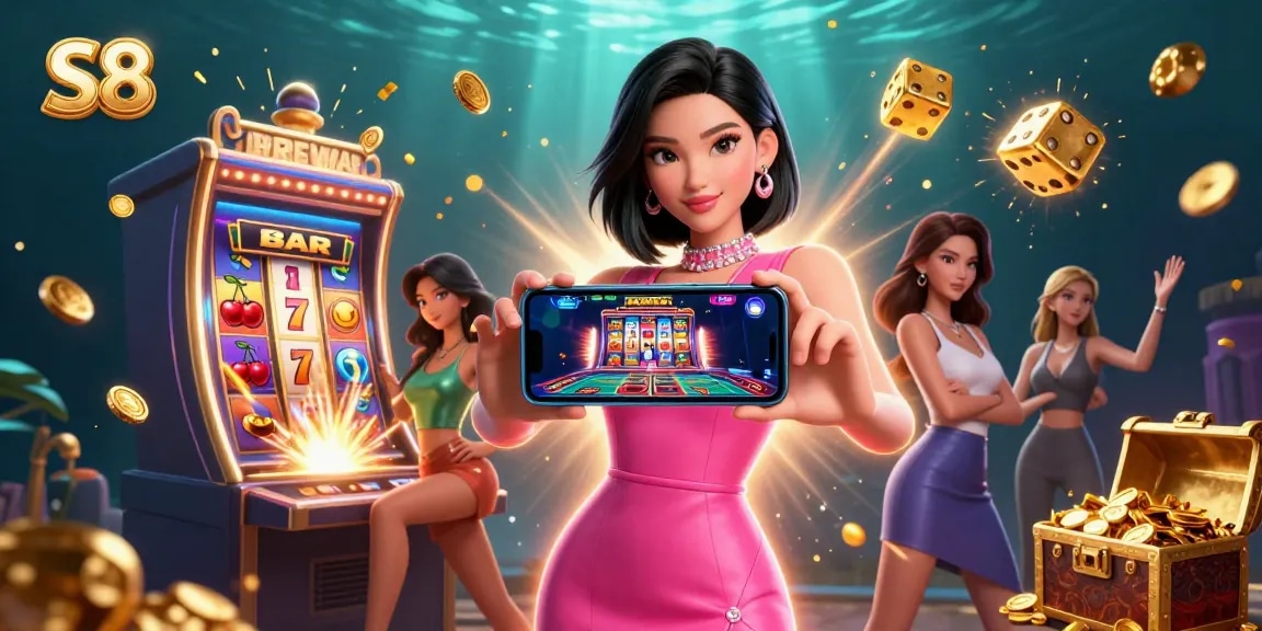 Experience thrilling live dealer action at S8 with vibrant casino game elements surrounding a confident player.