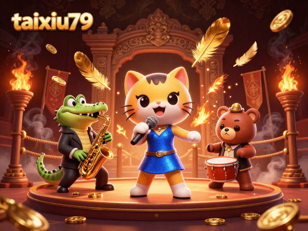 Engage in exciting gameplay on taixiu79, featuring animated characters in a dynamic casino setting.