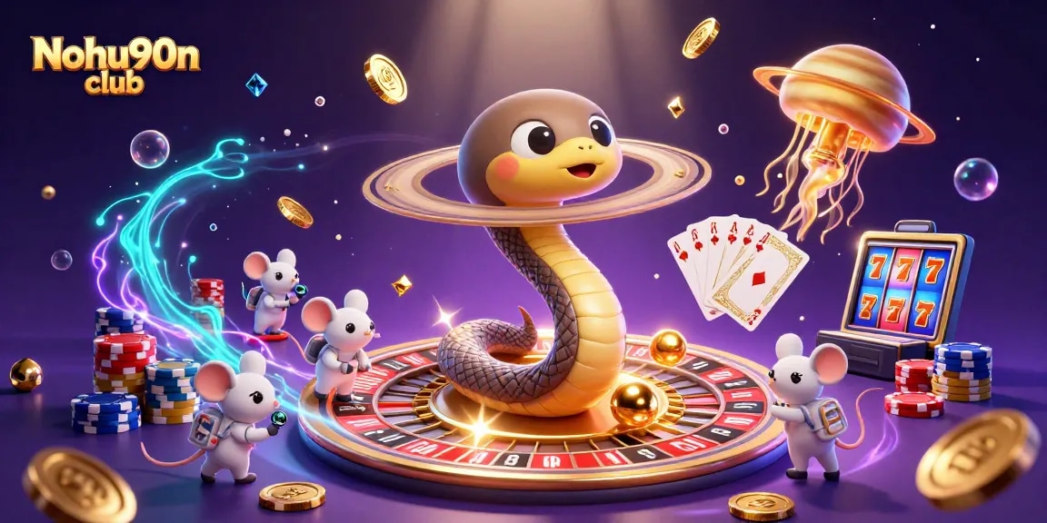 Engage in thrilling bets at Nohu90n club with an exciting cosmic casino illustration.