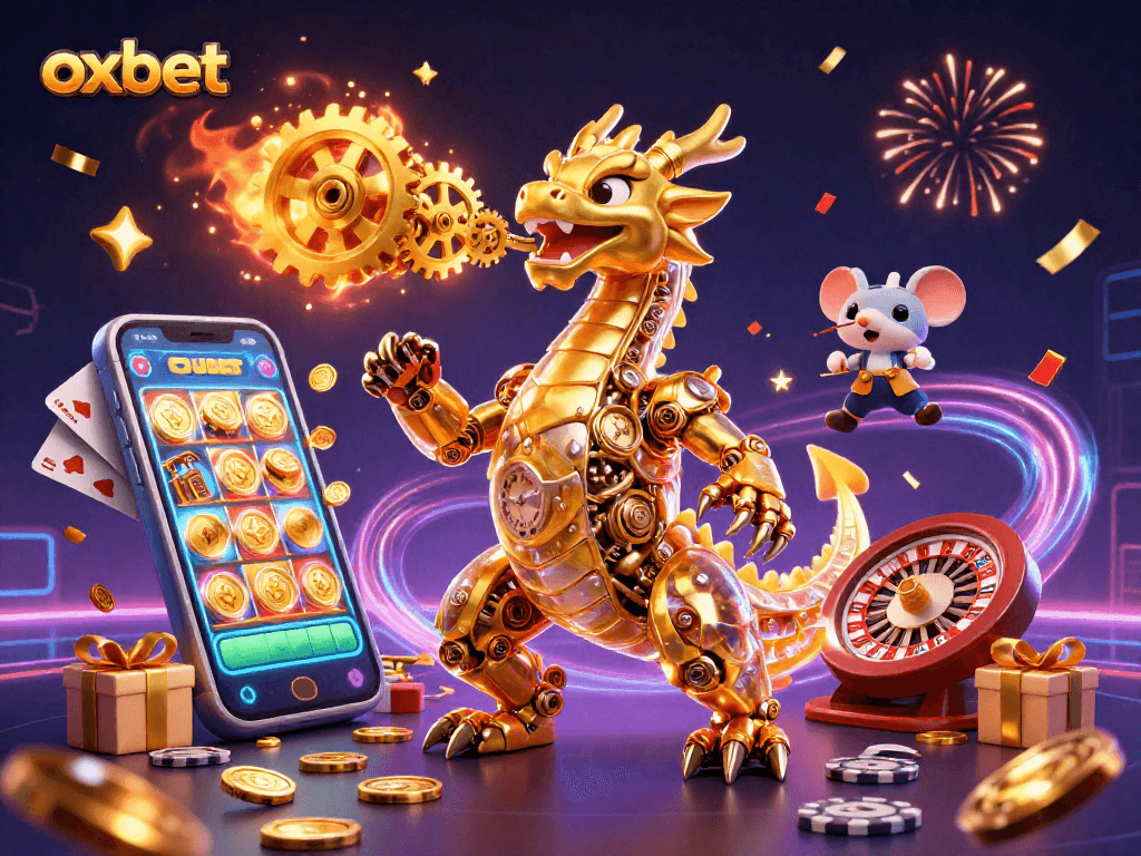 Experience the thrill of winning with oxbet's dynamic 3D casino scene showcasing vibrant gaming elements.