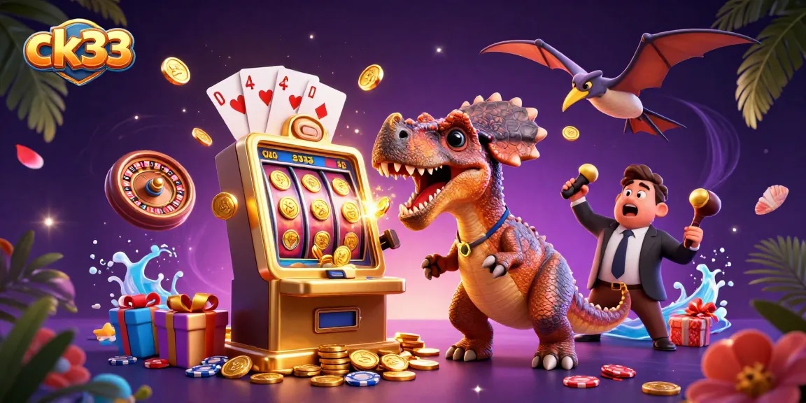 ck33 gamifies the casino experience with a captivating pachycephalosaurus illustration drawing in golden coins.