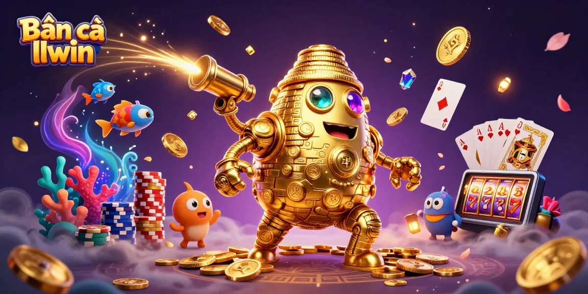 Experience thrilling Bắn cá llwin gameplay with colorful sea creatures and gold coins in this dynamic casino illustration.