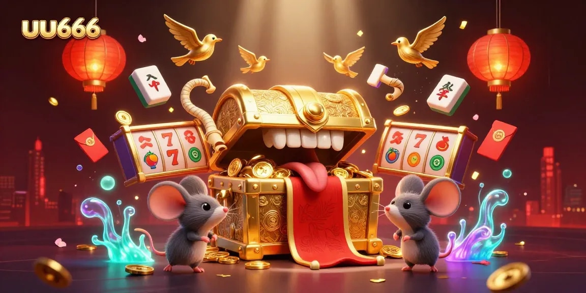 Engaging illustration of uu666 casino with whimsical treasure chest and vibrant game elements.