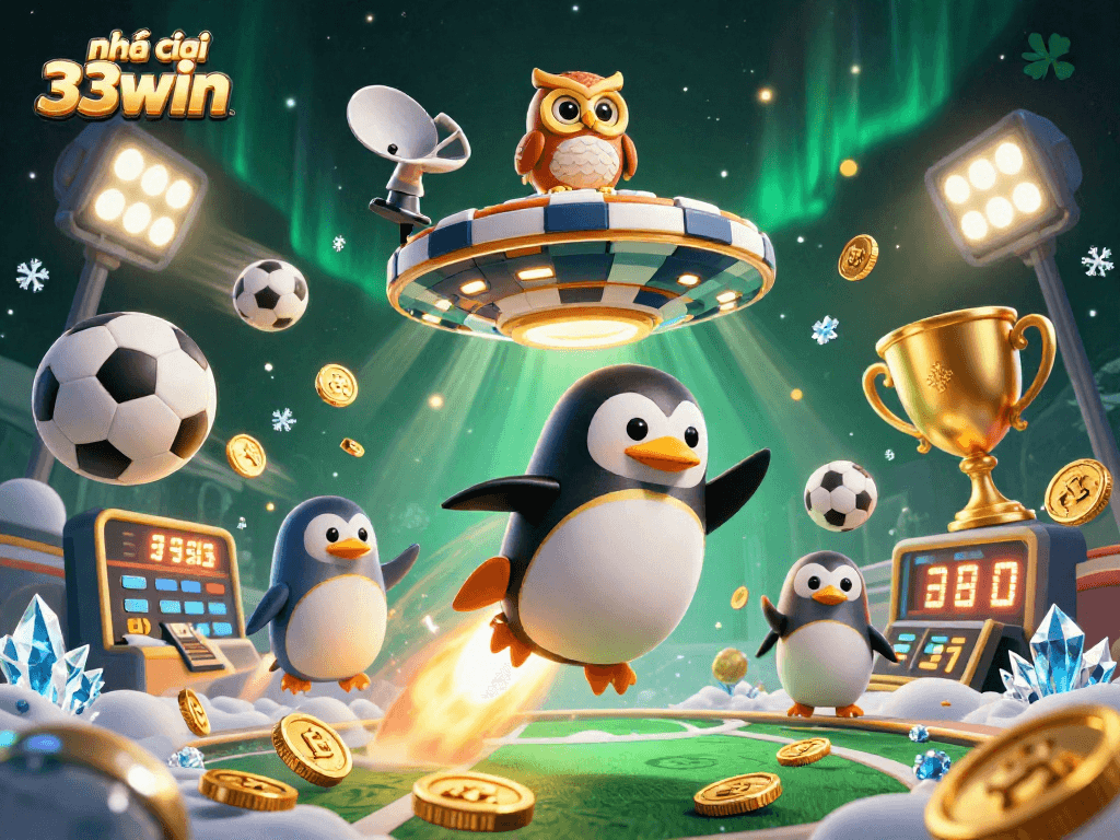 Bet with the nhà cái 33win as a golden penguin conquers the gambling galaxy.