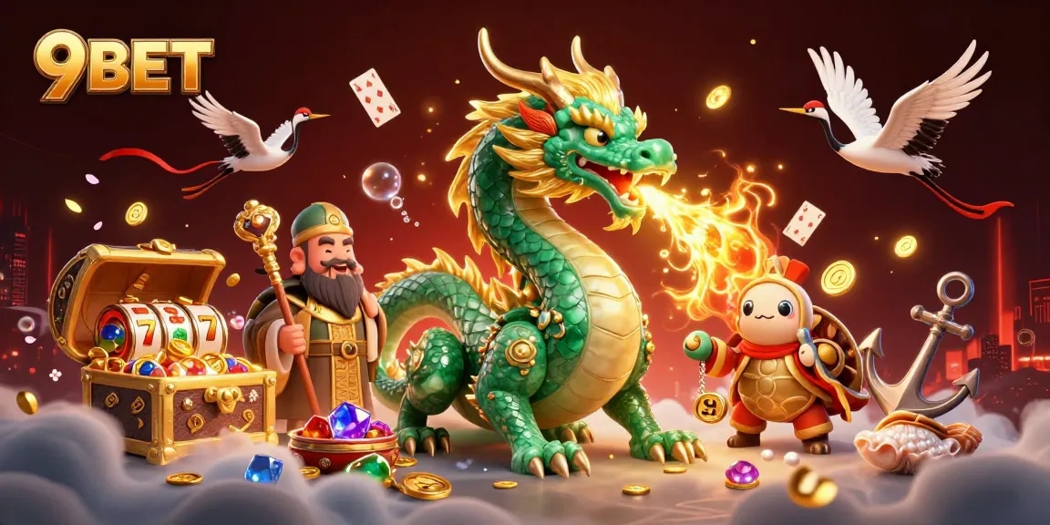 Experience thrilling gaming at 9BET with a vibrant scene of fortune and excitement.