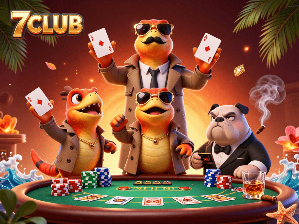 Experience the excitement of 7CLUB with thrilling poker action and vibrant casino elements.