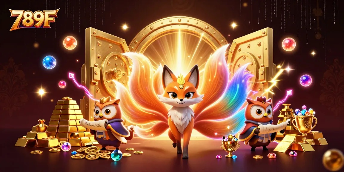 Engage in adventures to win at 789F, surrounded by a magical scene filled with treasures.