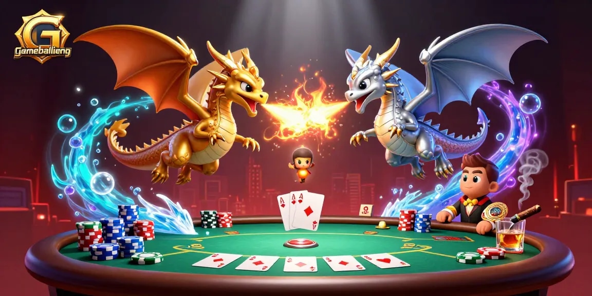 Experience gamebailieng with dynamic dragons battling in a lively poker scene.