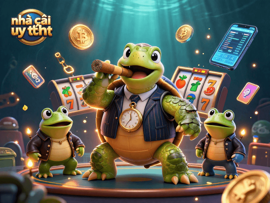 Experience excitement at nhà cái uy tín with a dynamic casino scene featuring colorful reels and digital elements.