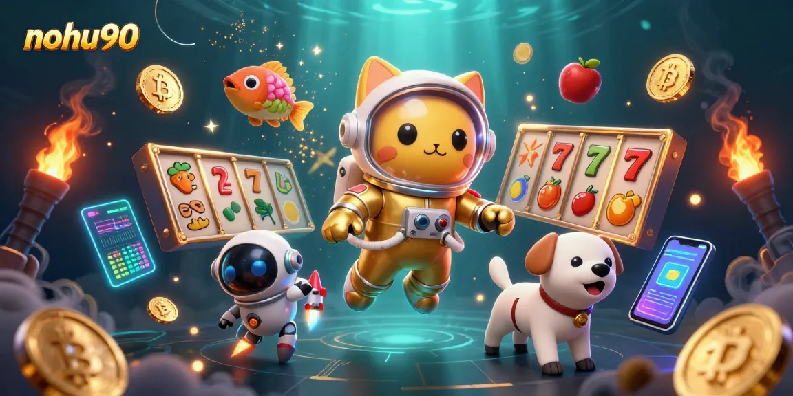 Play exciting slot games at nohu90 with our unique cosmic characters and vibrant casino elements.