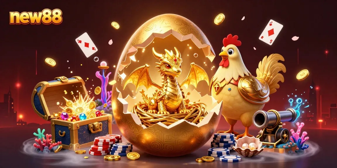 Experience thrilling gameplay with new88 featuring a golden dragon and poker chips, capturing the excitement of casino adventures.