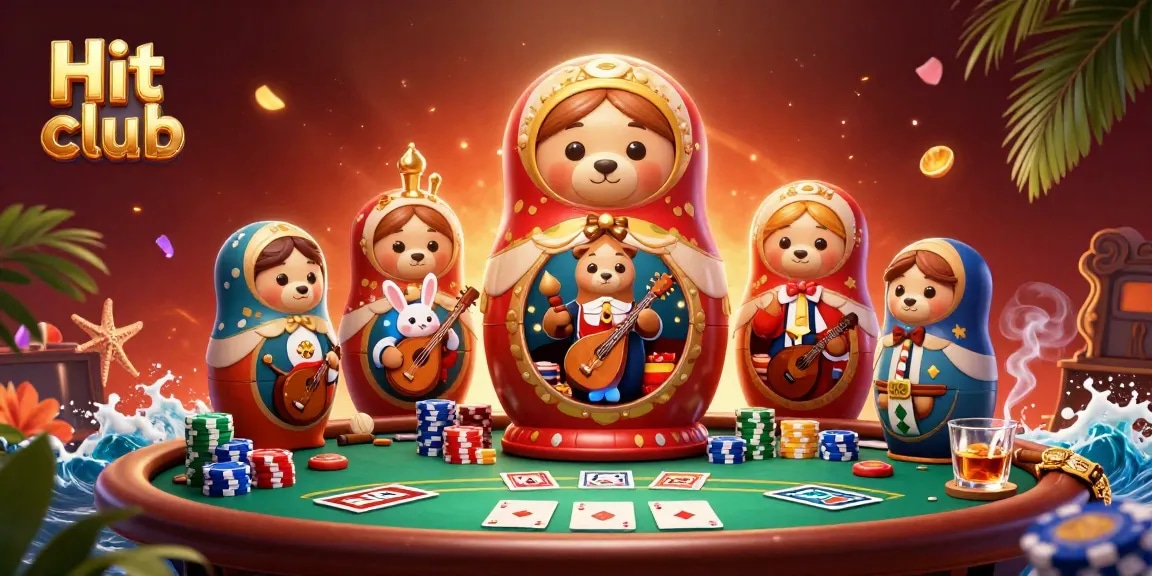 Hit club showcases an engaging 3D illustration of casino elements depicting gaming excitement.