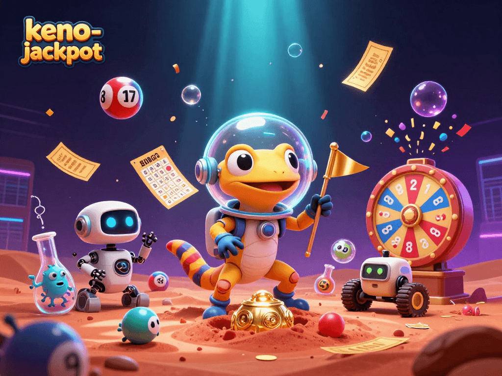 Win big at keno-jackpot with our vibrant 3D alien-themed casino scene full of excitement!