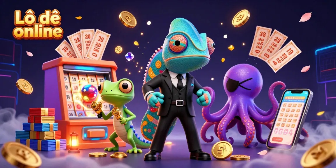 Play Lô đề online with thrilling lottery tickets and colorful cash in this dynamic illustration.